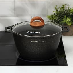Кастрюля KUKMARA Granit ultra, 4 л, d=26 см, со стеклянной крышкой, антипригарное покрытие, литой алюминий, чёрная