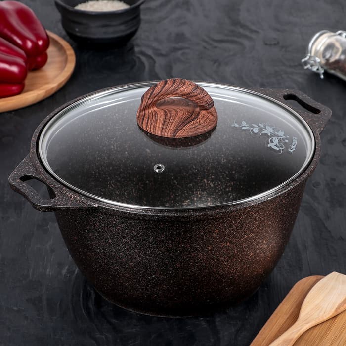 Кастрюля KUKMARA Granit ultra, 4 л, d=26 см, со стеклянной крышкой, антипригарное покрытие, литой алюминий, чёрная