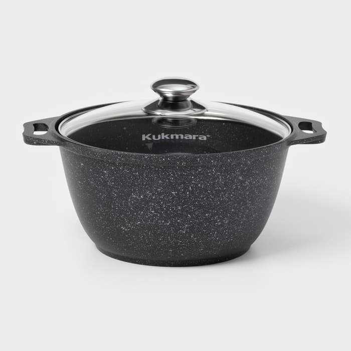 Кастрюля KUKMARA «Мраморная», 3 л, d=24 см, h=17 см, стеклянная крышка, антипригарное покрытие, литой алюминий, серый