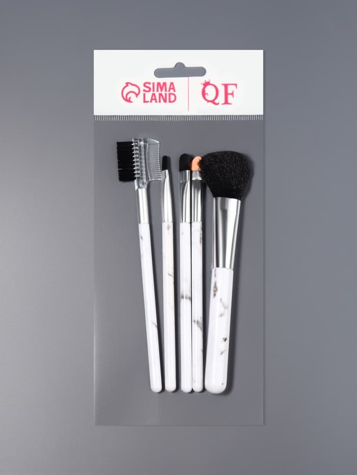 Набор кистей для макияжа «Мрамор», 5 предметов, белый, чёрный