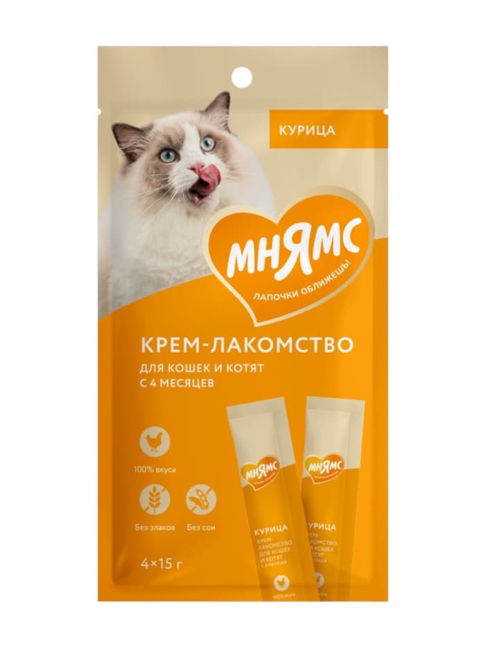Крем-лакомство Мнямс для кошек, с курицей, 15 г × 4 шт.