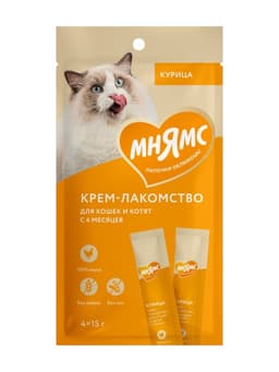 Крем-лакомство Мнямс для кошек, с курицей, 15 г × 4 шт.