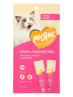 Крем-лакомство для кошек «Мнямс», с тунцом Кацуо, 15 г × 4 шт.