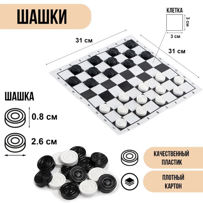 Шашки, настольная игра «На каждый день», с доской 31×31 см