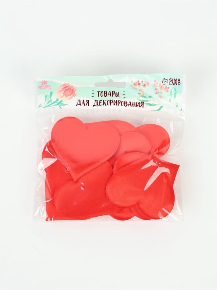 Сердечки декоративные, набор 12 шт., 6.5×5 см, красные