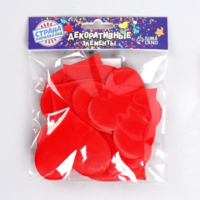 Сердечки декоративные, набор 12 шт., 6.5×5 см, красные
