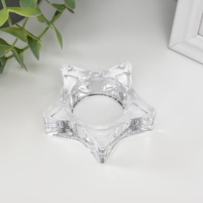 Стеклянный подсвечник на 1 свечу «Звезда», 7.5×7.5×2 см