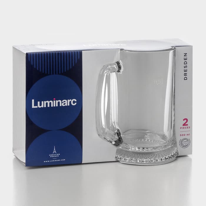 Пивные кружки Luminarc Dresden, 500 мл, набор 2 шт., стекло, прозрачные