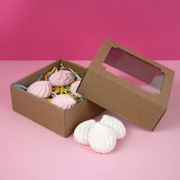 Коробка сборная без печати крышка-дно бурая с окном 14.5×14.5×6 см