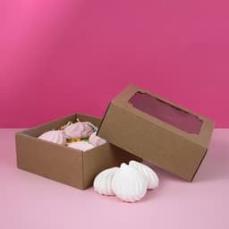 Коробка сборная без печати крышка-дно бурая с окном 14.5×14.5×6 см