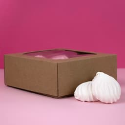 Коробка сборная без печати крышка-дно бурая с окном 14.5×14.5×6 см