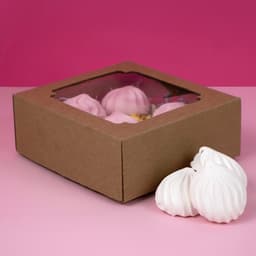 Коробка сборная без печати крышка-дно бурая с окном 14.5×14.5×6 см