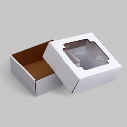 Коробка сборная без печати крышка-дно белая с окном 14.5×14.5×6 см