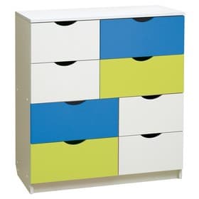 Комод с 8-ю ящиками «Радуга», 802×400×900 мм, цвет белый/синий/лайм