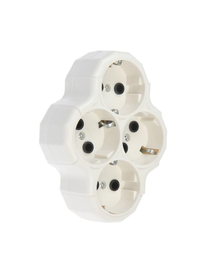 Разветвитель, 4 розетки, 16 А, с заземлением, белый