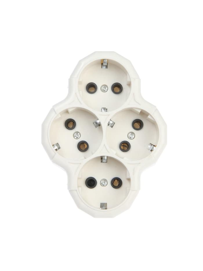 Разветвитель, 4 розетки, 16 А, с заземлением, белый