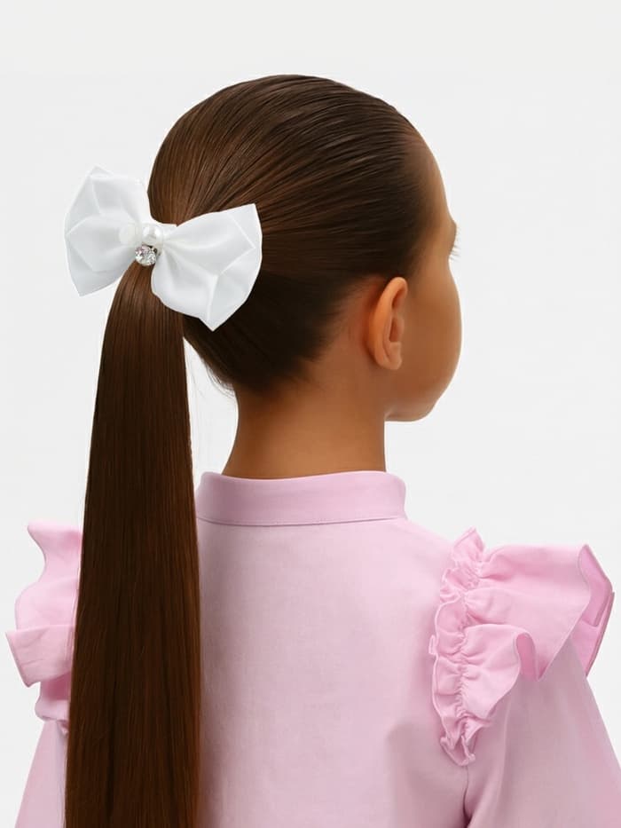 Бант для волос на резинке «Школьница», двойной, бусинки, 7.5 см, белый