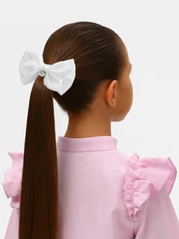 Бант для волос на резинке «Школьница», двойной, бусинки, 7.5 см, белый