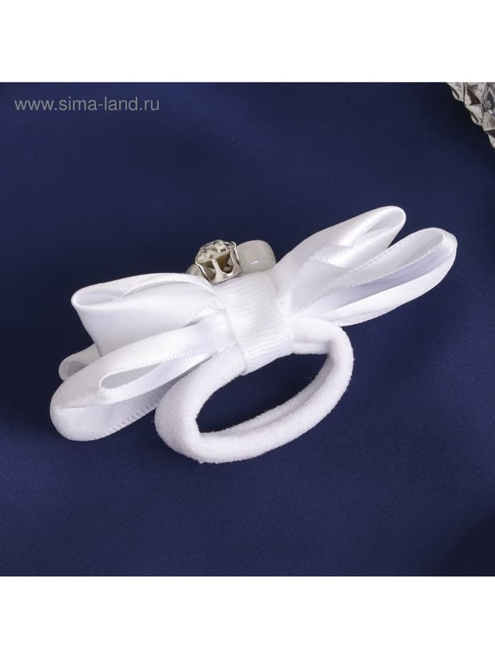 Бант для волос на резинке «Школьница», двойной, бусинки, 7.5 см, белый