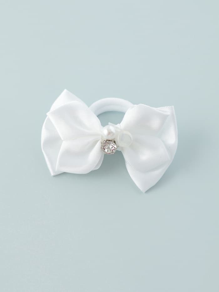 Бант для волос на резинке «Школьница», двойной, бусинки, 7.5 см, белый