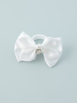 Бант для волос на резинке «Школьница», двойной, бусинки, 7.5 см, белый