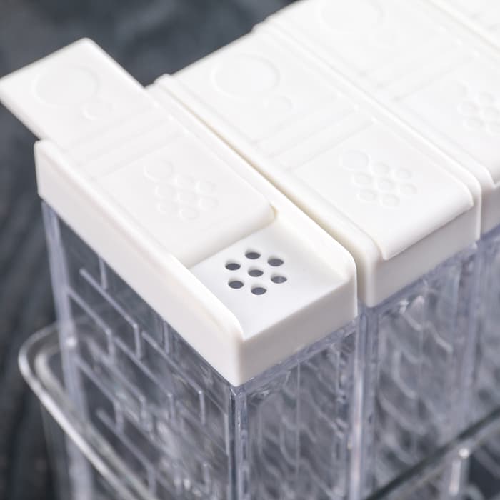 Ёмкости для специй «Компакт», набор 6 шт. на подставке, двусторонний дозатор, 16×11×7 см, прозрачные