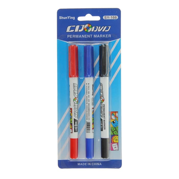 Маркеры для CD/DVD двусторонних 3 цвета 0.7/2 мм на блистере (красный, чёрный, синий)
