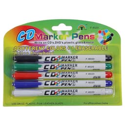 Маркеры для CD/DVD, 4 красный, чёрный, синий, зелёный + стирающий маркер, 2.0 мм, блистер
