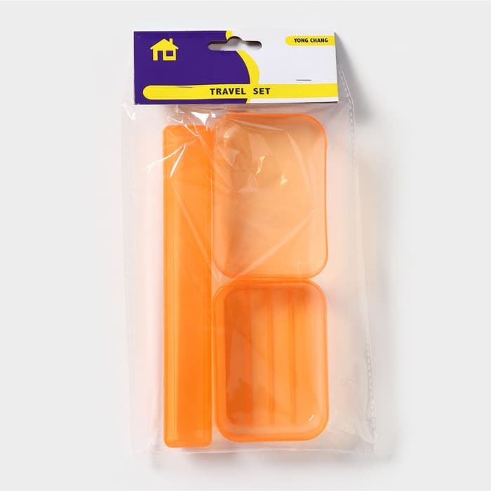 Набор дорожный, футляр для зубной щётки 19 см, мыльница 10×6×3.5 см, оранжевый