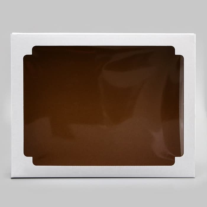 Коробка сборная без печати крышка-дно белая с окном, 31.3×24.6×6.2 см