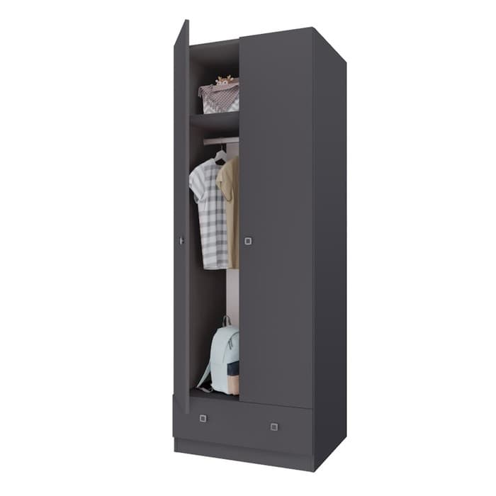 Шкаф прямой двухстворчатый Polini kids Simple, 1 ящик, 700×516×1900 мм, цвет серый