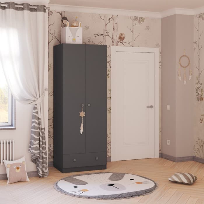 Шкаф прямой двухстворчатый Polini kids Simple, 1 ящик, 700×516×1900 мм, цвет серый