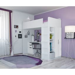 Кровать-чердак Polini kids Simple, с письменным столом и шкафом, 2050×1543×1993 мм, цвет белый