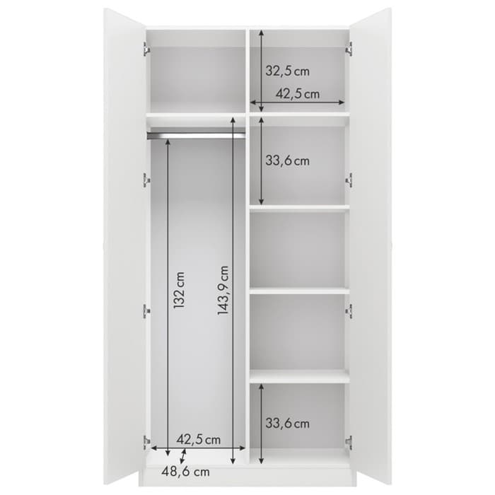 Шкаф прямой двухстворчатый Polini kids Simple, 898×500×1900 мм, цвет белый