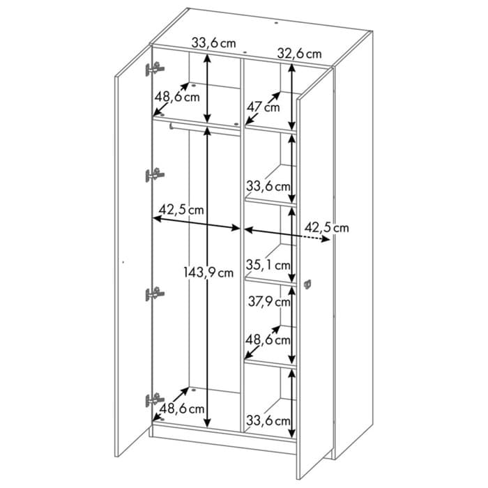 Шкаф прямой двухстворчатый Polini kids Simple, 898×500×1900 мм, цвет белый