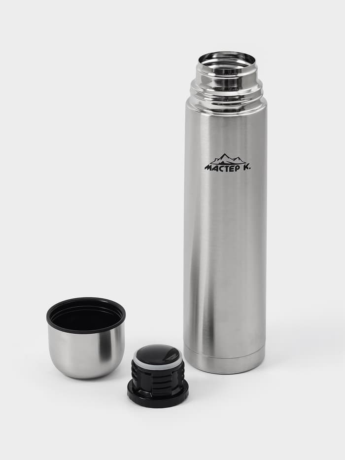 Термос гильза Мастер К, 1 л, с кружкой, сохраняет тепло 24 ч, нержавеющая сталь, цвет хром