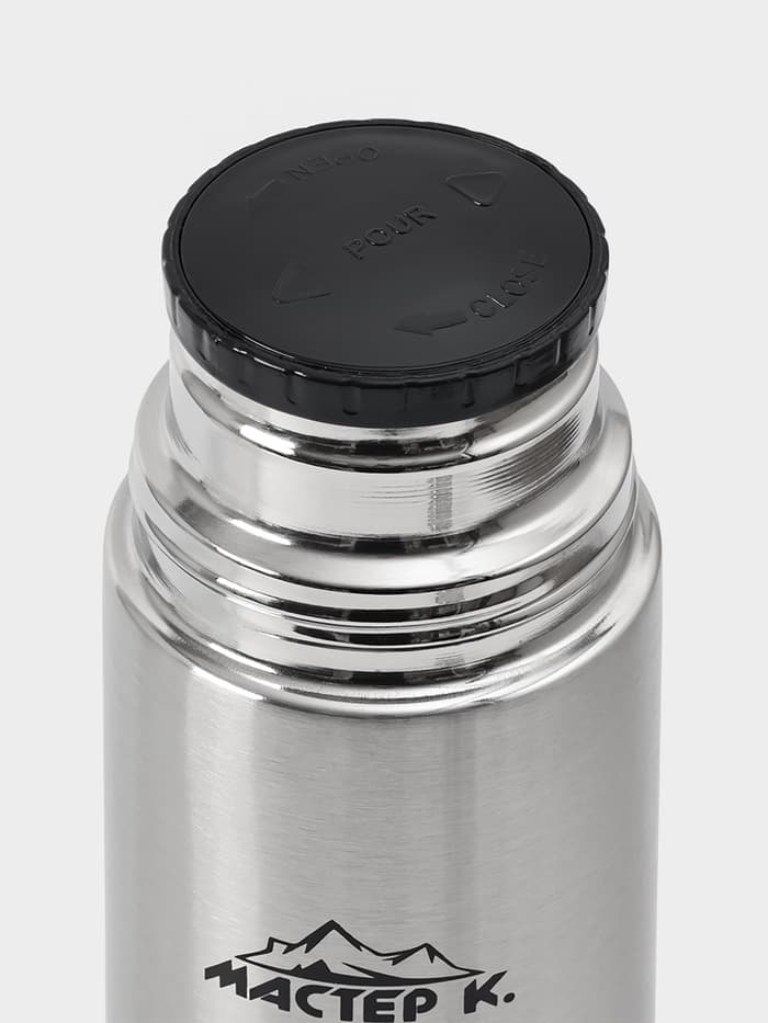 Термос гильза Мастер К, 1 л, с кружкой, сохраняет тепло 24 ч, нержавеющая сталь, цвет хром