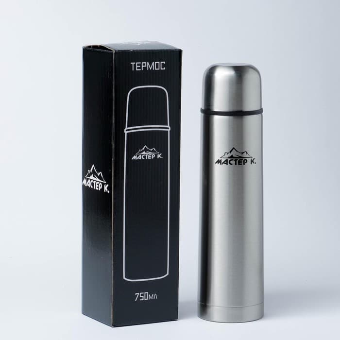 Термос Мастер К «Гильза», 750 мл, с кружкой, сохраняет тепло 24 ч, нержавеющая сталь, серебристый