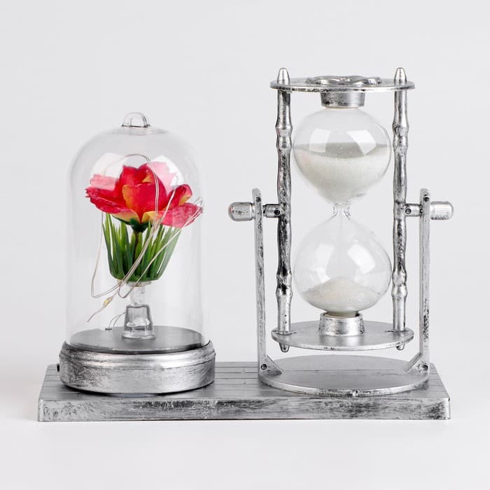 Часы песочные «Роза», сувенирные, с подсветкой, 15×9×14 см