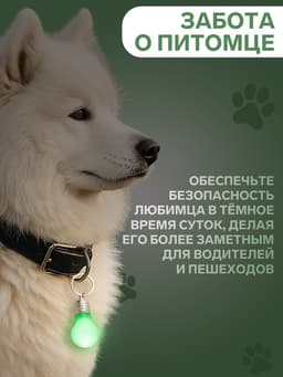 Световой маячок на ошейник, для больших и средних собак, фасовка 12 шт., пластик, металл, зелёный