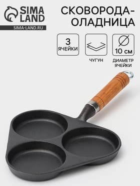 Сковорода-оладница, 37×19 см, деревянная ручка, чугун, чёрная