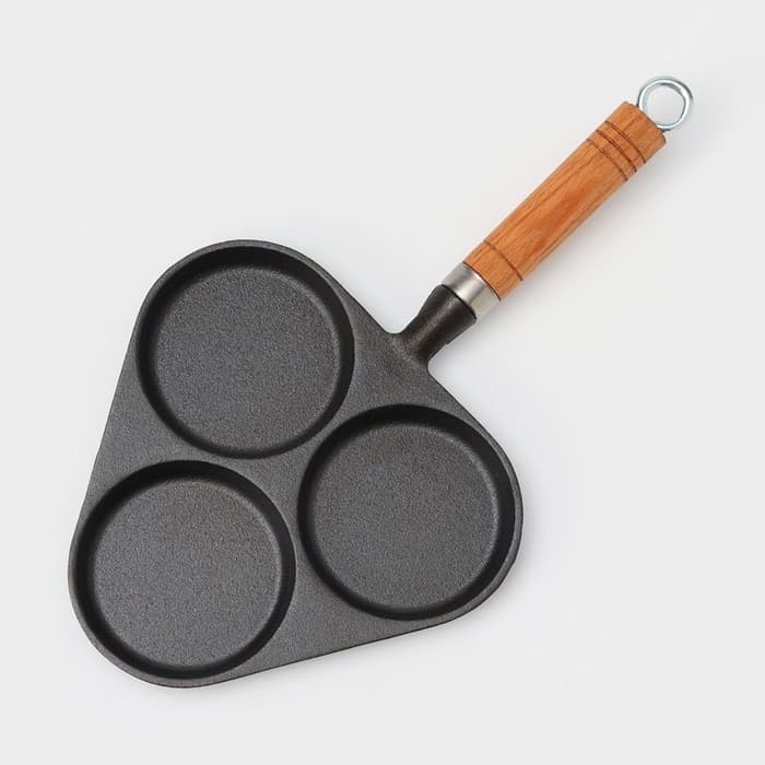 Сковорода-оладница, 37×19 см, деревянная ручка, чугун, чёрная