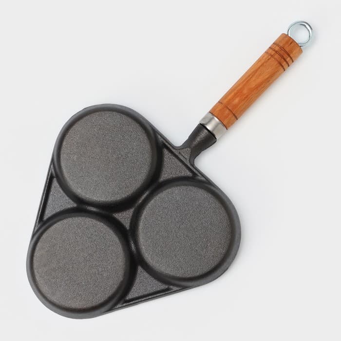 Сковорода-оладница, 37×19 см, деревянная ручка, чугун, чёрная