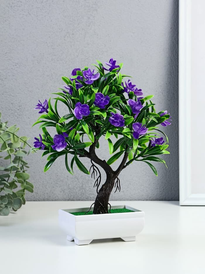 Бонсай искусственный в горшке «Деревце с тонкими листьями и цветами», 10×24 см, МИКС