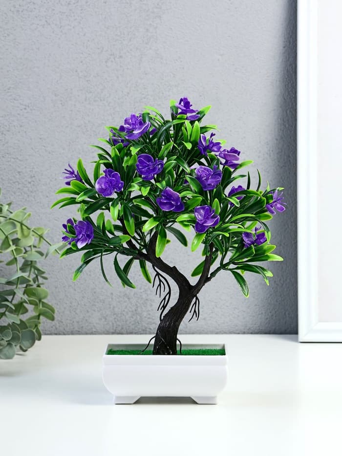 Бонсай искусственный в горшке «Деревце с тонкими листьями и цветами», 10×24 см, МИКС