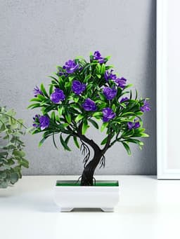 Бонсай искусственный в горшке «Деревце с тонкими листьями и цветами», 10×24 см, МИКС