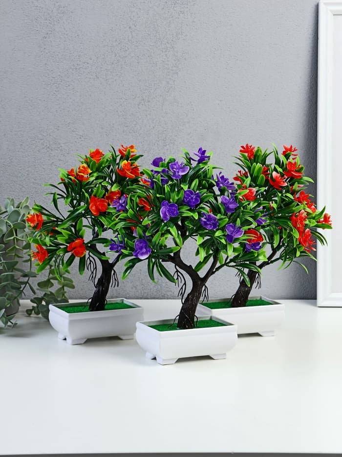 Бонсай искусственный в горшке «Деревце с тонкими листьями и цветами», 10×24 см, МИКС