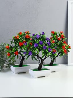 Бонсай искусственный в горшке «Деревце с тонкими листьями и цветами», 10×24 см, МИКС