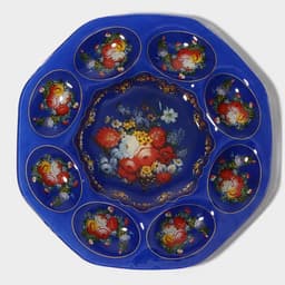 Подставка для яиц 8 ячеек Доляна «Русские мотивы», d=21 см, стекло, синяя