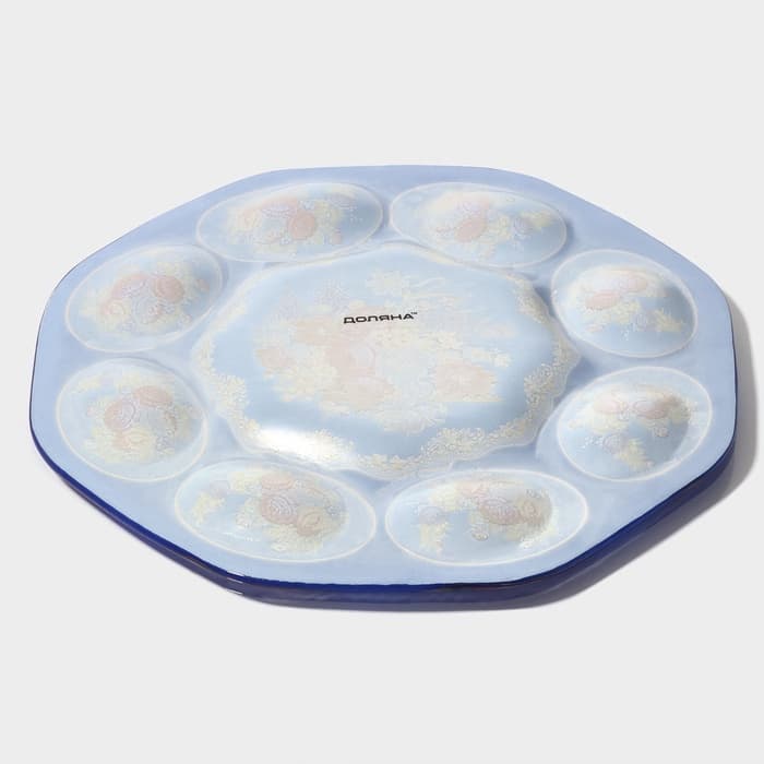 Подставка для яиц 8 ячеек Доляна «Русские мотивы», d=21 см, стекло, синяя